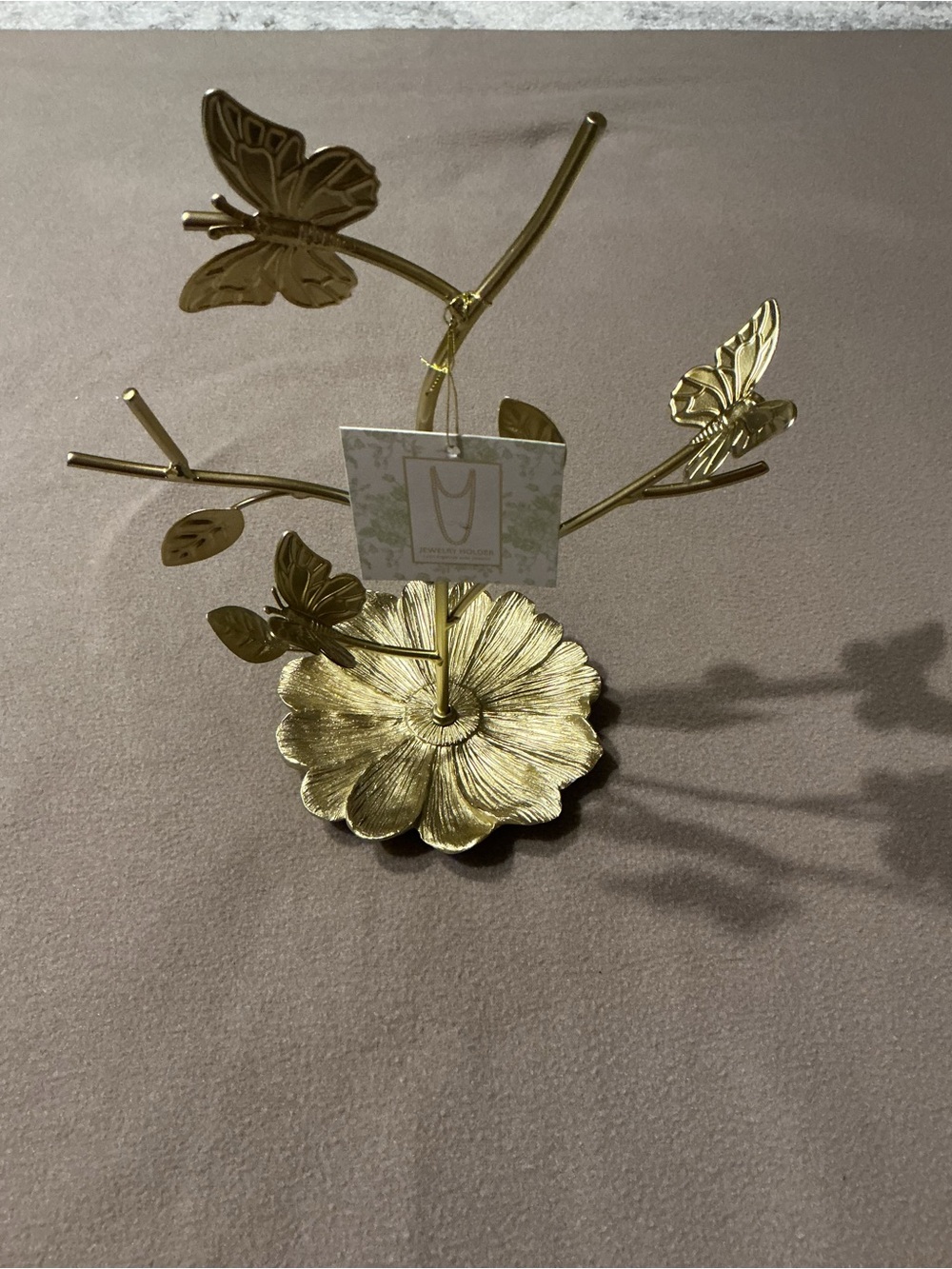 Source Unknown Gold Butterfly & Flower Jewelry Tree Stand